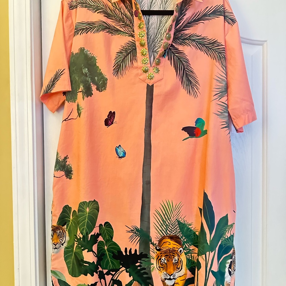 Sheridan French Rhodes dress in peach tiger